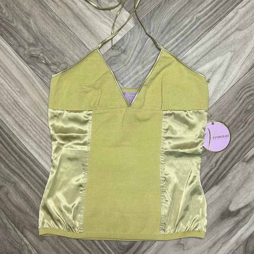 NWT Vermani Green Silk Halter with Gold Rings Tinker Bell Fairy Y2K Cami